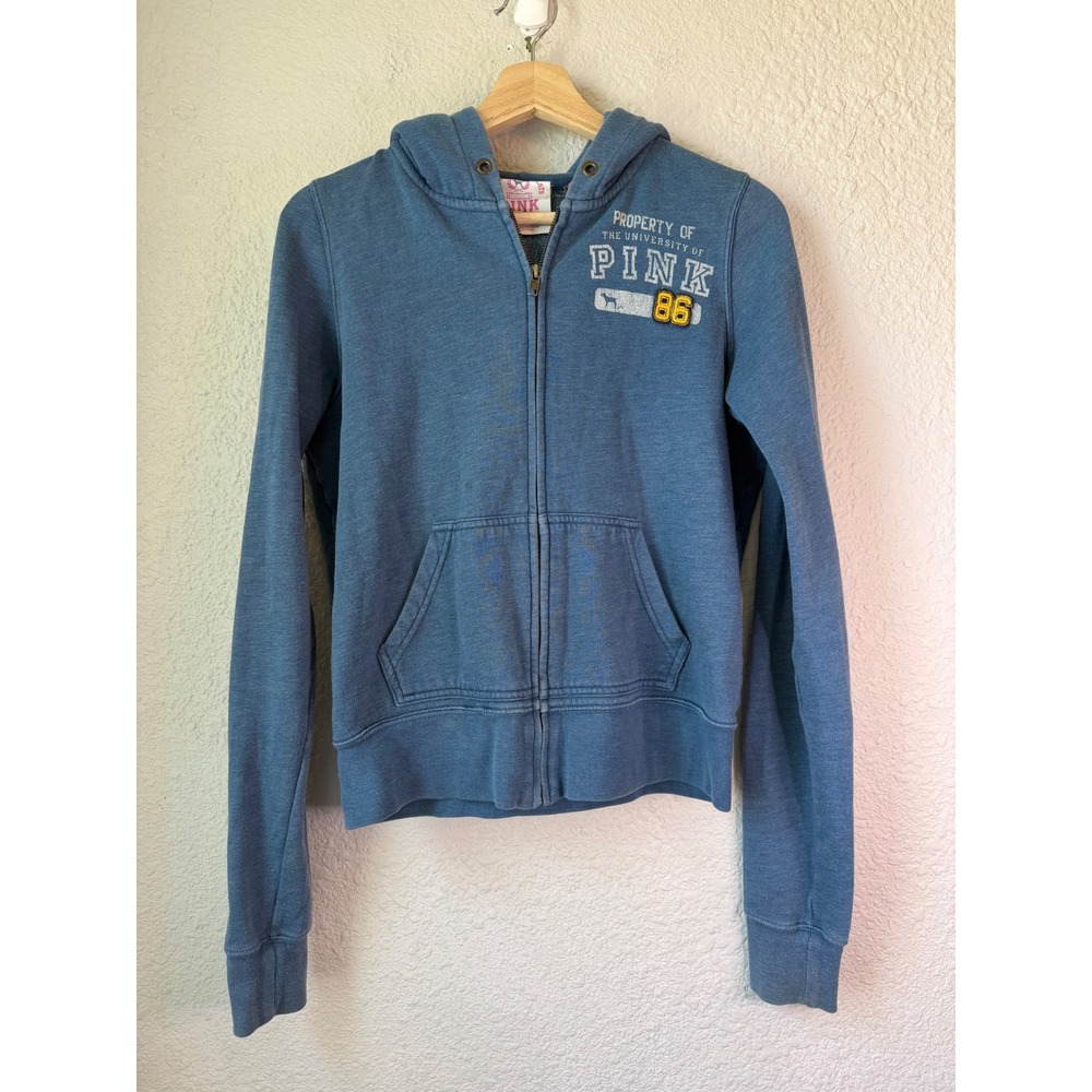 Y2K‎ Victoria's Secret PINK University Crest Zip Hoodie Blue Full Zip Women's M